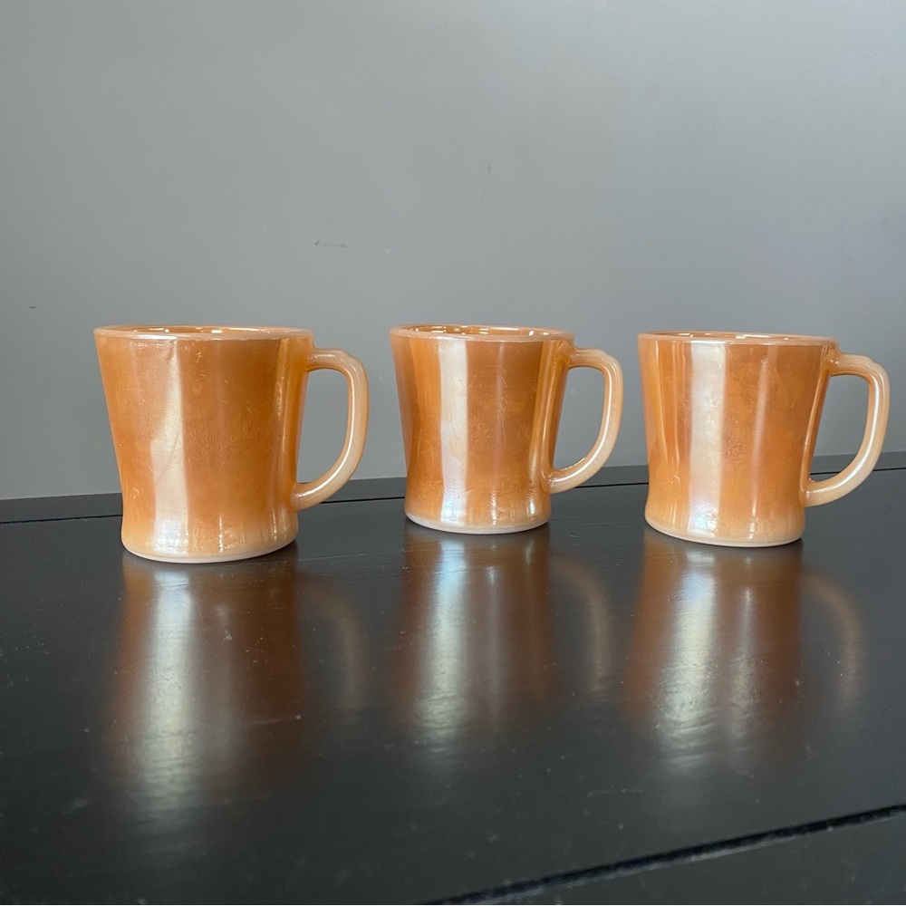 Fire King Set of Three Peach Mugs
